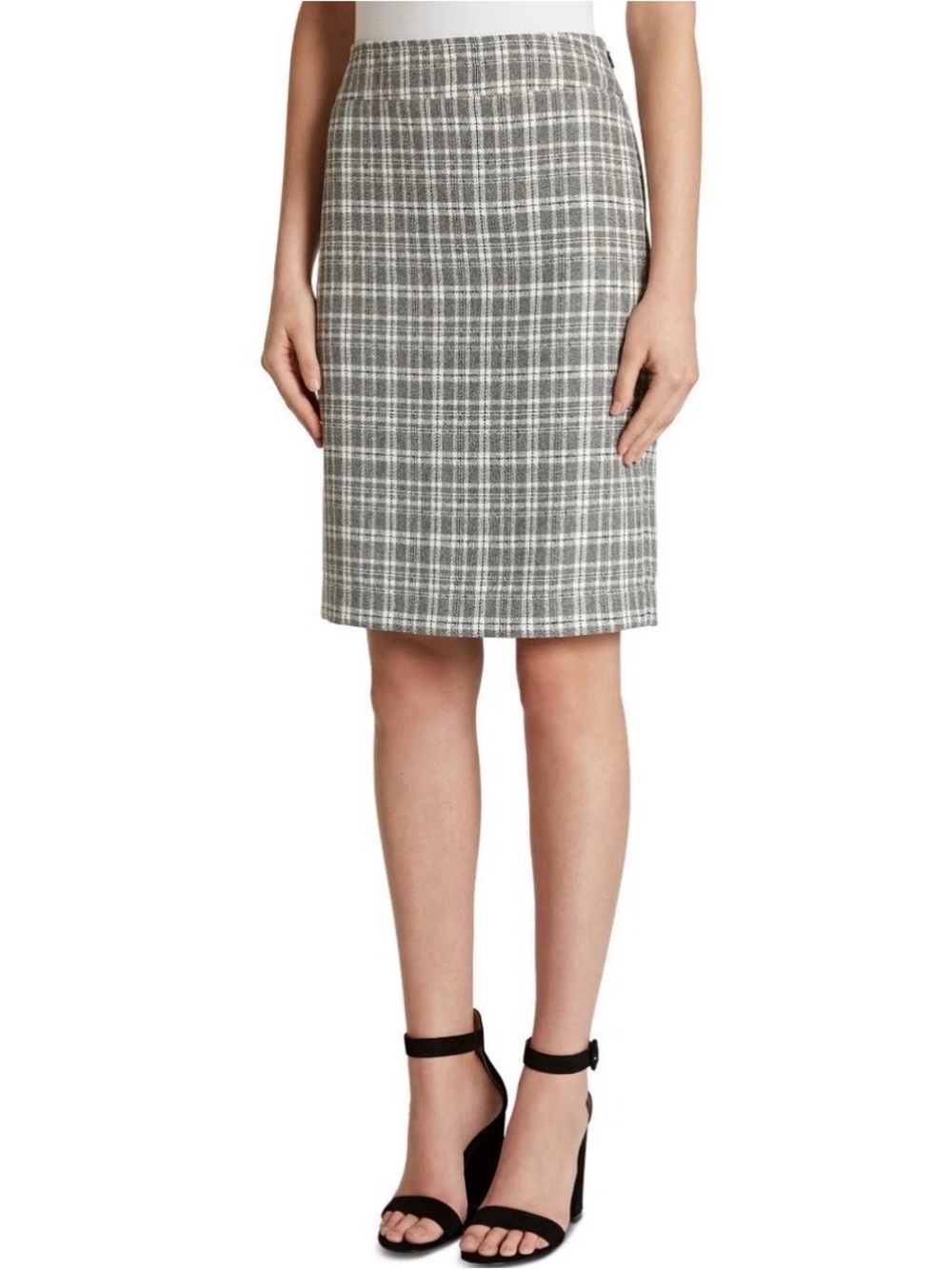 TAHARI ASL NEW Women's Ivory/black Petite Plaid Textured Pencil Skirt 0P